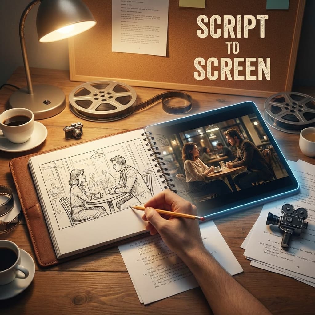 لوحة قصة (Storyboard) لمسلسل درامي من إنتاج إيكونوڤا