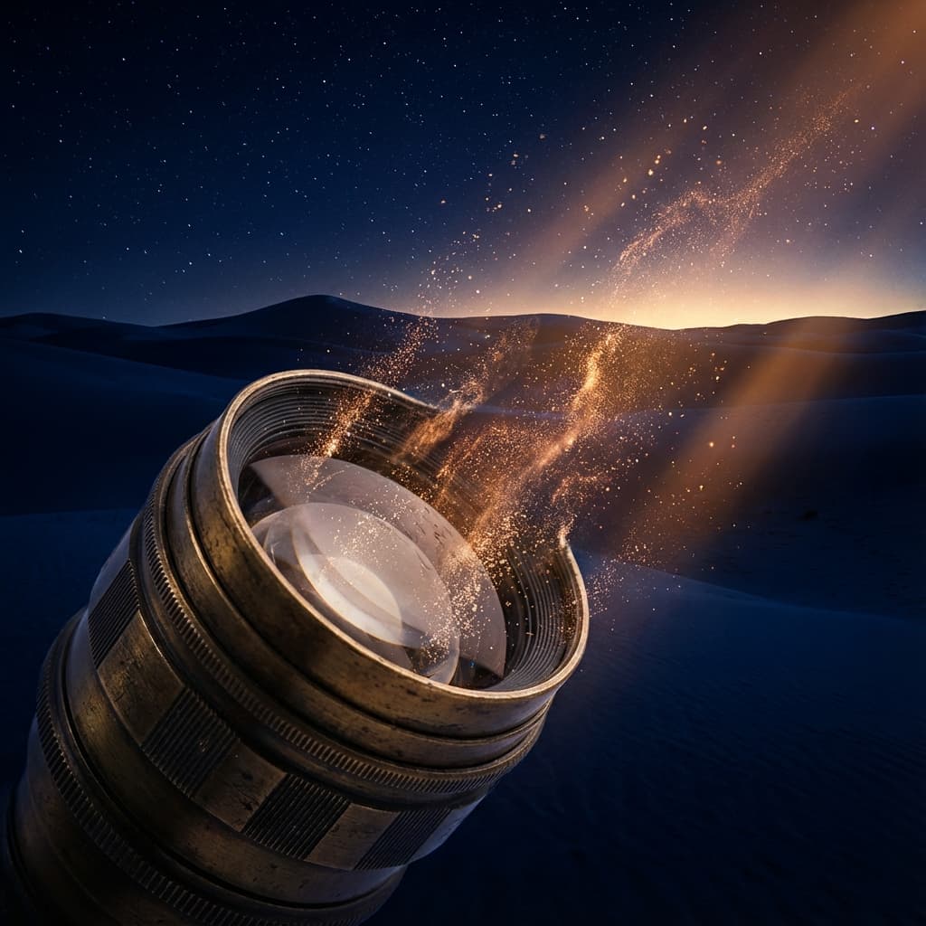 Lens dissolving into particles